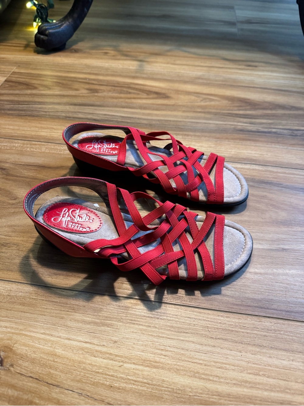 Life Stride Red Strappy Wedge Sandals